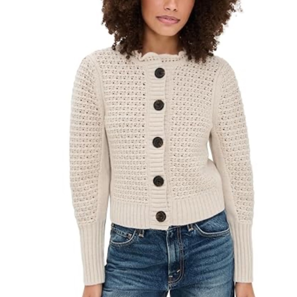 Madewell NWT Scalloped Merino Wool Blend Cardigan Sweater Oatmeal Size XS